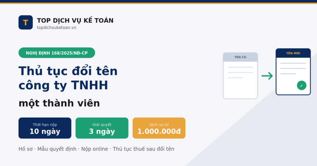 Thủ tục đổi tên công ty tnhh một thành viên - TOP dịch vụ kế toán